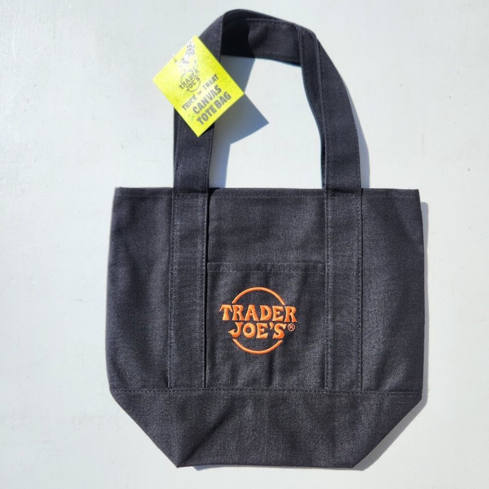 NEW Trader Joe's Black Mini Tote Trick or Treat Canvas Bag Halloween Trader Joes